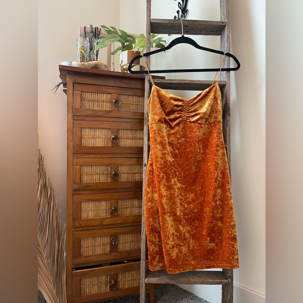 orange Crushed Velvet dress Urban Outfitters